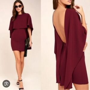 Lulu's Chic Burgundy Backless Cape Dress